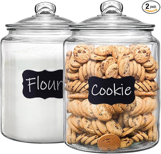 1.5 Gallon Glass Canister, 2 Pack Cookie Jar & Candy Jar with Airtight Lid, Heavy Duty Glass Canisters for Kitchen, Suitable for Flour, Sugar, Rice, Pasta, Beans, Laundry Room Storage