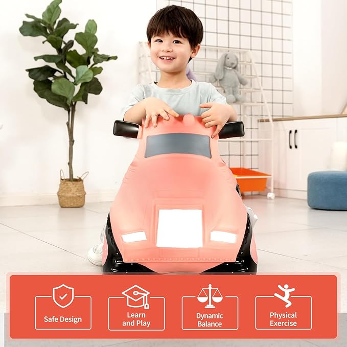 INPANY Bouncy Horse, Pink Car Hopper Toys, Toddler Ride-On Car, Inflatable Kids Hopping Toys, Bouncing Buddies Rubber Bouncer, Outdoor Indoor Birthday Gifts for 2 3 4 Yr Girl Boy