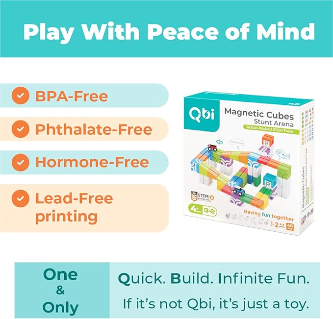 QBI Magnetic Blocks STEM Building Toys for Kids Ages 4-8 | 3D Magnetic Building Blocks with 2 Cars | Educational Montessori Sensory Cubes for Boys & Girls | Birthday Gift for Age 3 4 5 6 7 8 (46PCS)