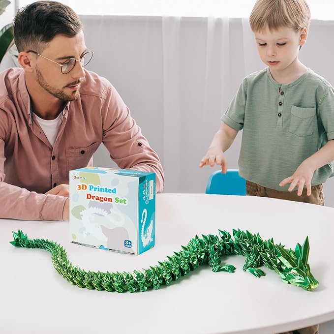 30'' 3D Printed Dragon - 3D Printed Toys, Articulated Crystal Dragon Large Rainbow Animal Fidget Toy, Decor Huge Dragons Collectible Figurines(Laser Green,30inch)