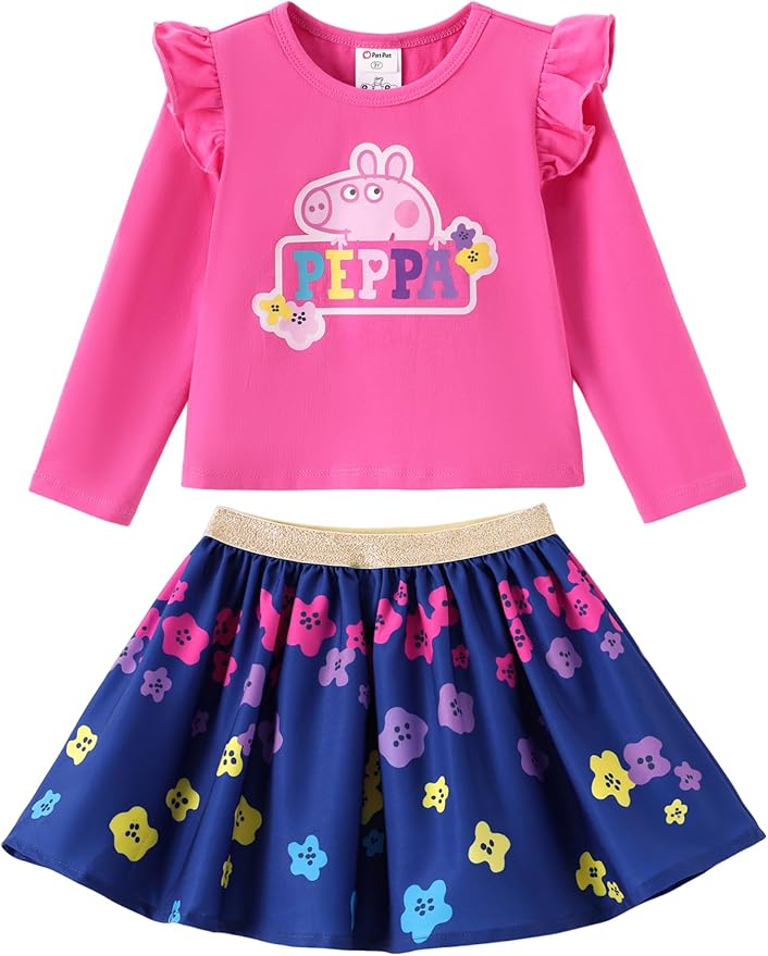 Peppa Pig Girls Skirt Sets Long Sleeves Top Shirt and Skirt Fall Outfits Cute Clothing Sets for Birthday Party Toddler Girl
