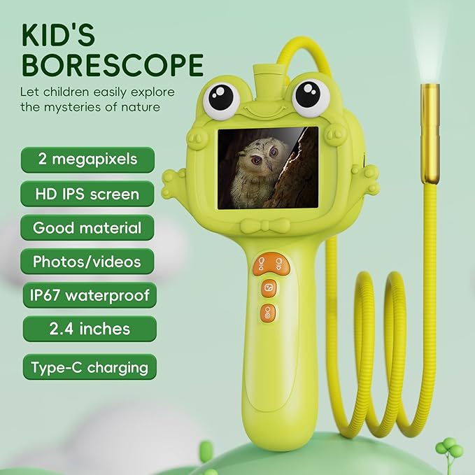 Borescope Camera Toy with Light for Kids - STEM Science Educational Toy for 4 5 6 7 8 9 10 Years Old Boys Girls Birthday Gift, Snake Scope Camera for Outdoor Camping Nature Exploration