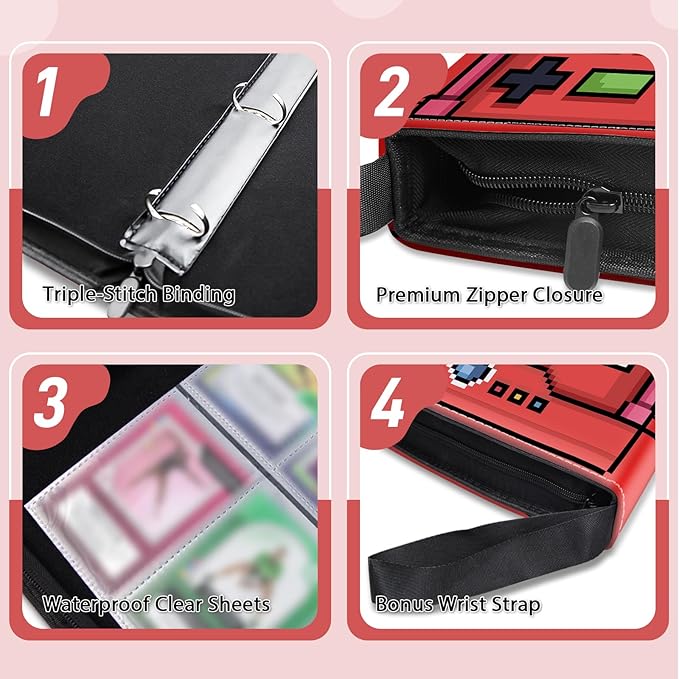 400 Pocket Game Card Binder, Trading Card Storage Album with 50 Durable 4-Pocket Pages, Game Design on Pocket Card Packs, Thanksgiving Christmas Birthday Gifts for Gamer Lover Collector's Album