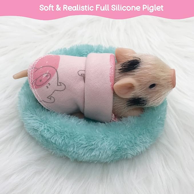 5 Inches Silicone Piglet with Accessories, Soft Mini Realistic Silicone Animals for Kids Christmast Gift（Christmas Ella）
