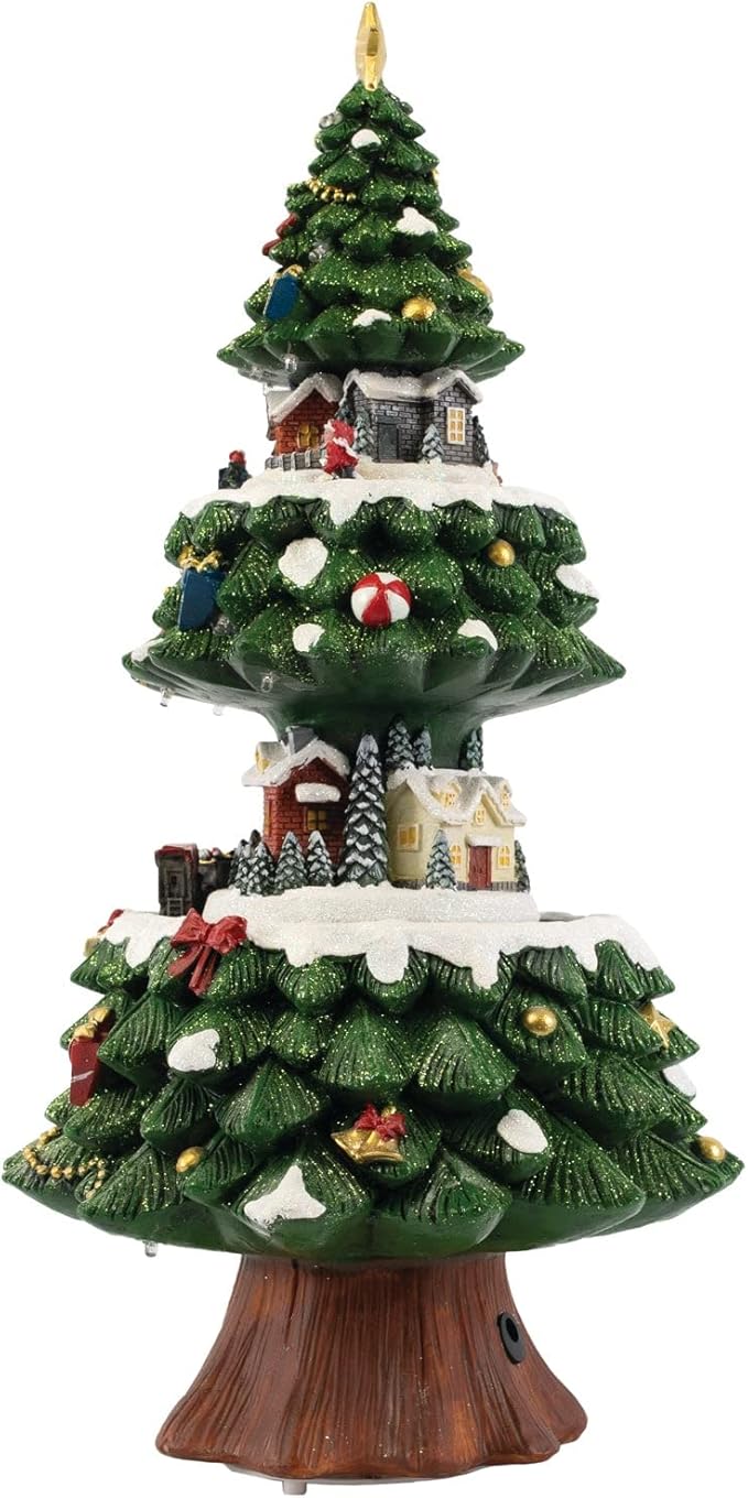 Animated Light Up Christmas Tree | Village House Collection Accessories Figurines for Decorations and Gift | Motion and Sound With Multicolor LED Lights