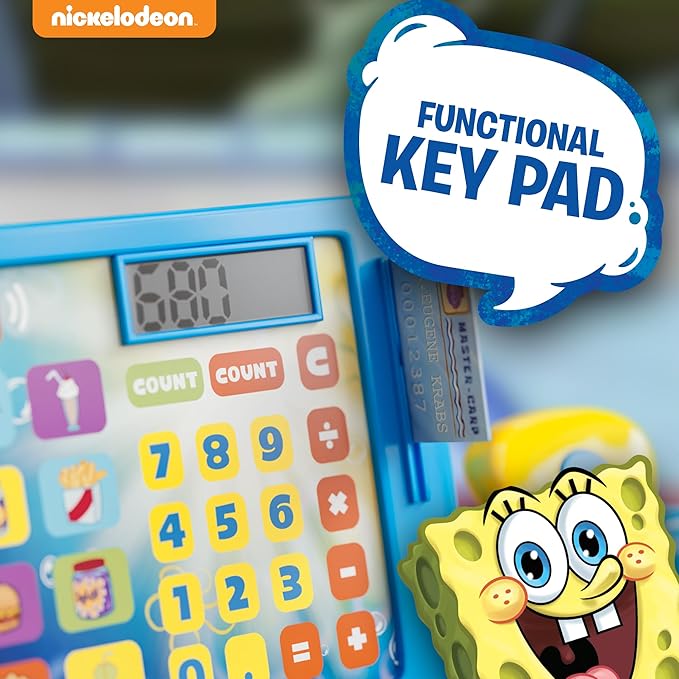Lollipop Spongebob Cash Register Play Set - Krusty Krab Cash Register - Includes Toy Cash Register and Realistic Play Food Items with Pretend Food and Play Money