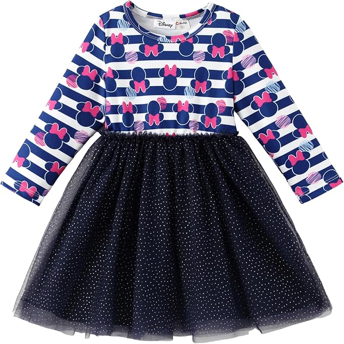 Disney Frozen Elsa Princess Cinderella Ariel Jasmine Rapunzel Baby/Toddler Dress, Ruffle Long-Sleeve Mesh Overlay Tulle Dress