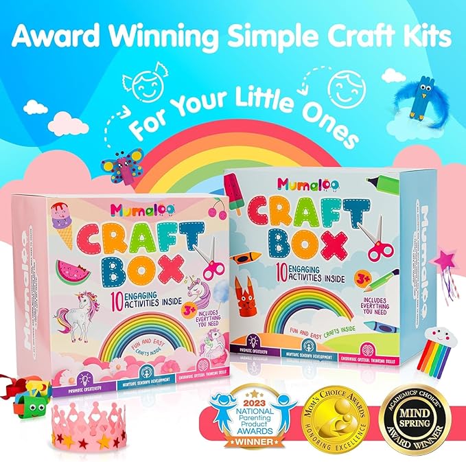 Craft Box for Kids - 10 Creative Arts and Crafts for Kids Ages 4-8, Fun, No Mess Educational Preschool & Homeschool Art Projects, Toddler Crafts Kit Supplies, 3 4 5 6 7 8 Year Old Girls & Boys