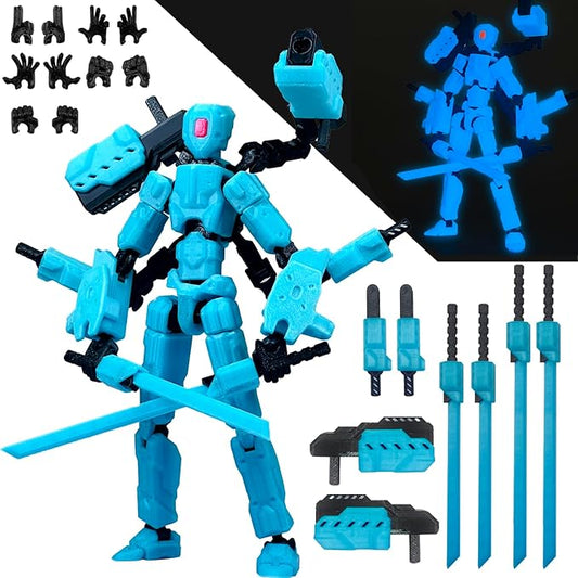 8 inch T13 (Assembly Completed) Action Figure Set,T 13 Multi-Articular Mobile Robot Nova T-13,Desktop Decorations for Game Lovers Toys (Luminous Blue)