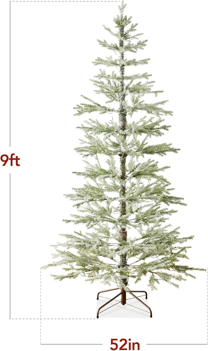 Best Choice Products Pre-Lit Sparse Christmas Tree 9ft Artificial Flocked Pine Holiday Décor Aspen Noble Fir White & Multicolor LED Lights- Green