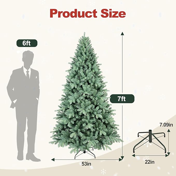 7.5 Ft Blue Spruce Artificial Christmas Tree, Hinged Unlit Xmas Trees with 2148 PE&PVC Mixed Branch Tips, Home Holiday School Decor with Foldable Base Easy Setup
