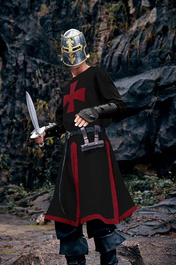 Runcati Mens Medieval Crusader Knights Tunic Renaissance Warrior Templar Cosplay Costumes Tops