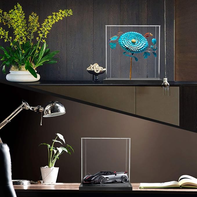 Acrylic Display Case with Lid, 14.5 Inch Acrylic Box with Black Velvet Disaply Stand, Clear Display Case for Collectibles, Action Figures (Outer Size 14.5x11x11 inch)