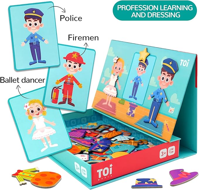 Toi Kids Magnet Toys Magnetic Jigsaw Puzzle Boxes with Game Board for Kids Ages 3-8, Preschool Tabletop Toy for Toddlers, Portable Travel Game, Dressing