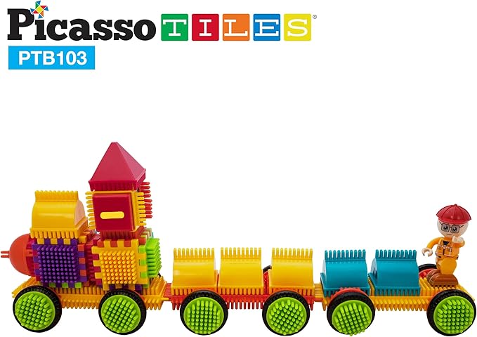 Picasso Toys PTB103 Alphabet & Numerical Train 103pc Hedgehog Block Shape Blocks Building Tiles Set Construction Learning Toy Stacking Educational Block, Creativity Beyond Imagination, Inspirationa