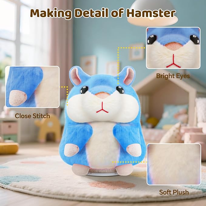 Kids Toddler Toys for Ages 2-4, Talking Hamster Repeats What You Say, Interactive Plush Repeating Toy for 2 3 4 5 6 8 Year Old Boy Girl Birthday Gift (Blue)