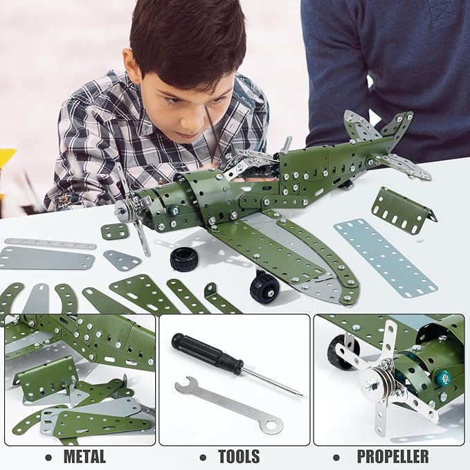 Metal Model Airplane Building Toys for Ages 8-13 14 and Up, 285pcs Plane Stem Toys for Boys Age 8-12, Assembly Jet Kits for Kids 8-10, Birthday for 9 10 11 Year Old Boys Adults