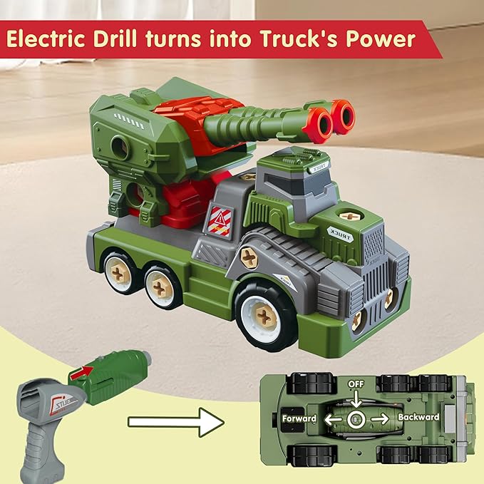 11inches Large Take Apart Trucks Army Toys for Boys Girls Kids 3-10 Year Old Missile Vehicles Anti Aircraft Trucks Toys with Electric Drill Assembly Toy