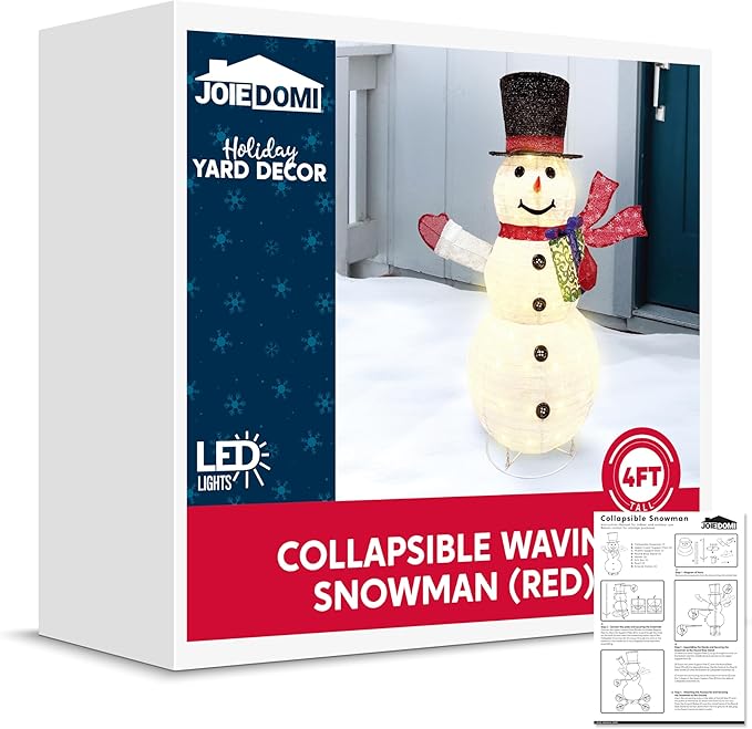 Joiedomi Snowman Christmas Decoration Outdoor, 120 LED Lighted Christmas Holiday Decorations, Collapsible Snowman Yard Lights Backyard Garden Lawn Xmas Decor, Snowman with Gift