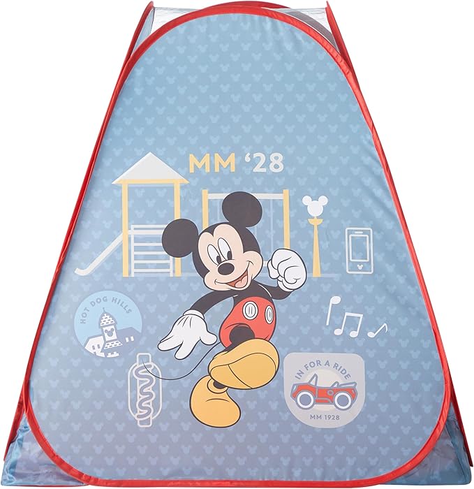 Disney Mickey Mouse 3 Piece Slumber Set with Kids Indoor Outdoor UPF 30+ Pop Up Play Tent with Pillow and Flashlight