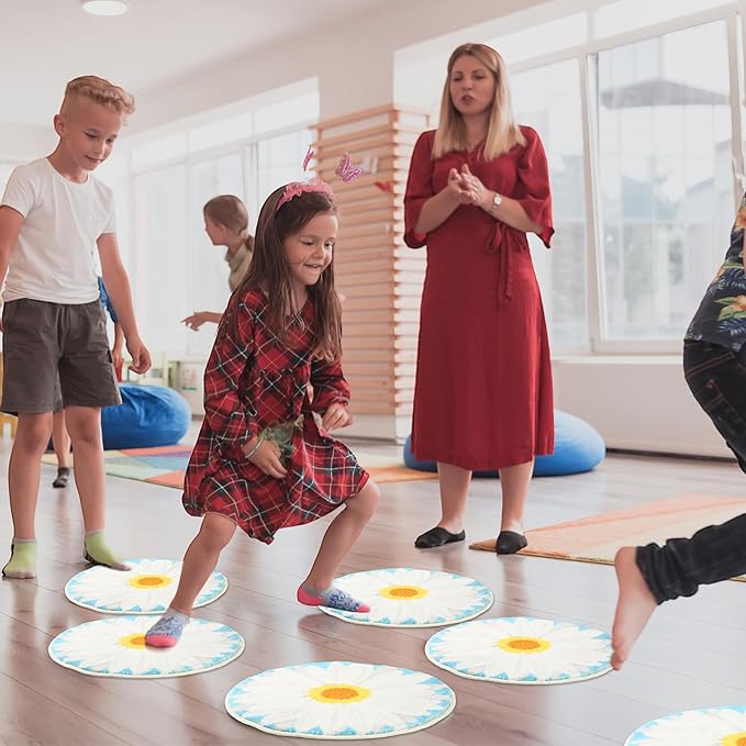 8 Pcs Classroom Carpet Kids Rug 15 x 15 Inch Back to School Supplies Round Non Slip Mat for Nursery Kindergarten Playroom Bedroom(Daisy)