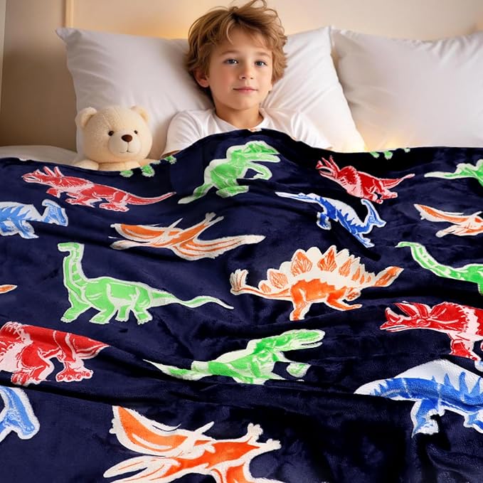 Dinosaur Gifts Toys for Kids Boys - Glow in The Dark Dino Blanket Birthday Gifts for Boys Age 3 4 5 6 7 8 9 10 Year Old Child Teen Toddler Dinosaur Room Decor 50"x60"