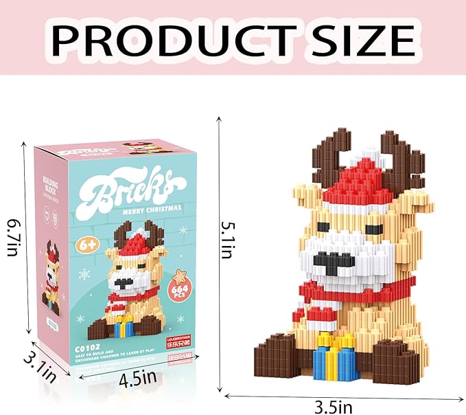 Christmas Building Blocks Deer Compatible with Lego Christmas Micro Blocks Stacking New Toys Holiday Present Box New Year Birthday Gifts for Kids 7 8 9 10 11 12 Years Old (Reindeer)