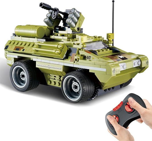 Wise Blocks 371 Pcs Building Blocks Remote Control Car, Building Toys for Boys Age 8-12, STEM Toys Construction Sets, RC Cars Boy Toys Birthday Gifts for Kids Age 8+, RC Military Armored Truck