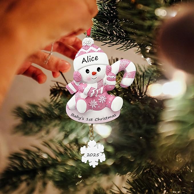 Personalized Ornament Baby's First Christmas 2025 Snowbaby Xmas Tree Decoration Pink Artisanal Custom Ornaments with Name & Year Decoration Gifts for New Born Baby Girl