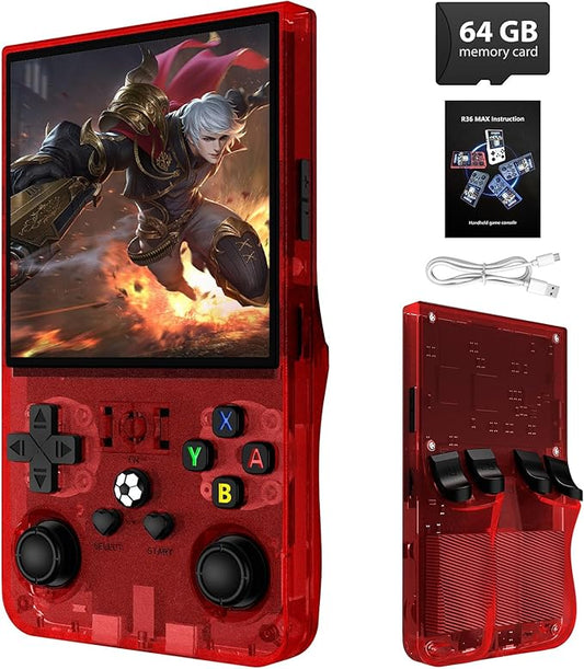 R36MAX Retro Handheld Game Console, 18000+ HD Games Mini Retro Video Console, 4.0 Inch IPS Screen, 64GB Memory, Portable Arcade Video Gaming Console Gift for Adults, Red