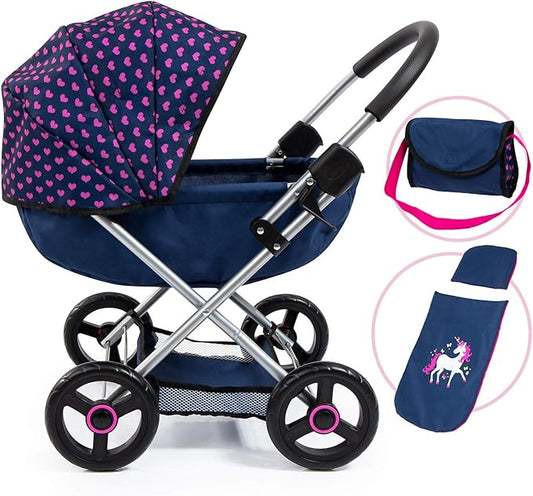 Bayer Dolls 4-in-1 Toy Baby Doll Pram Stroller Cosy Set - Dolls Up to 18" (Blue/Purple)