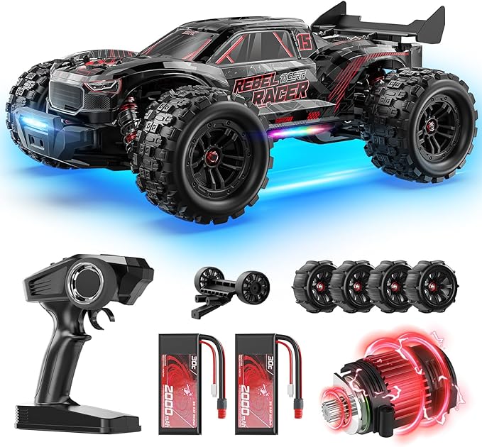 DEERC 1:14 Fast Brushless RC Car for Adults, Max 46+ mph Off-Road Truck, 2 * 3S Lipo 4WD Waterproof, High Speed Remote Control Car, All Terrain RC Truggy for Snow, Sand & Mud