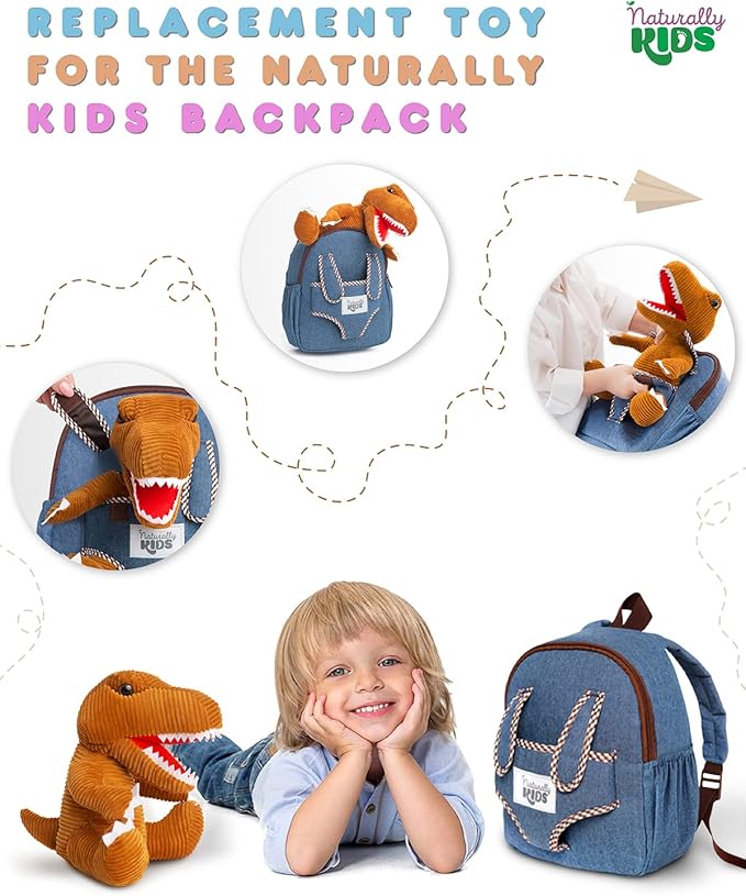 Naturally KIDS Stuffed Animal, Toddler Gifts for Boys, Girls, Plush Dinosaur Toy Brown