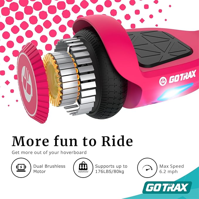 Gotrax Hoverboard with 6.5" LED Wheels & Headlight, Max 4/5 Miles Range, 6.2mph Power by Dual Brushless Motor, UL2272 Certified and 50.4Wh/65.52Wh Battery Self Balancing Scooters for 44-176lbs Kids