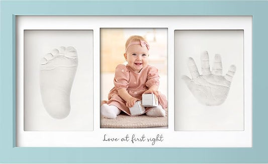 Baby Hand and Footprint Kit - Clay Handprint Keepsake Frame, Newborn Nursery Picture Frame, Personalized New Mom Gifts for Baby Shower & Registry (Sky Blue)