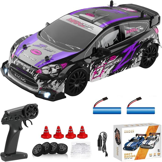 1:24 Scale RC Drift Car 4WD 2.4GHz 30KM/H High Speed Racing Sport Toy Car with LED Lights, Racing and Drift Wheels (8605-Purple)