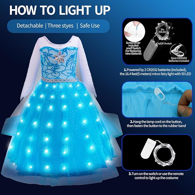 Princess Dress for Girls | Sparkly Cape & Crown | Ages 3-10 | Birthday, Halloween, Party Costume