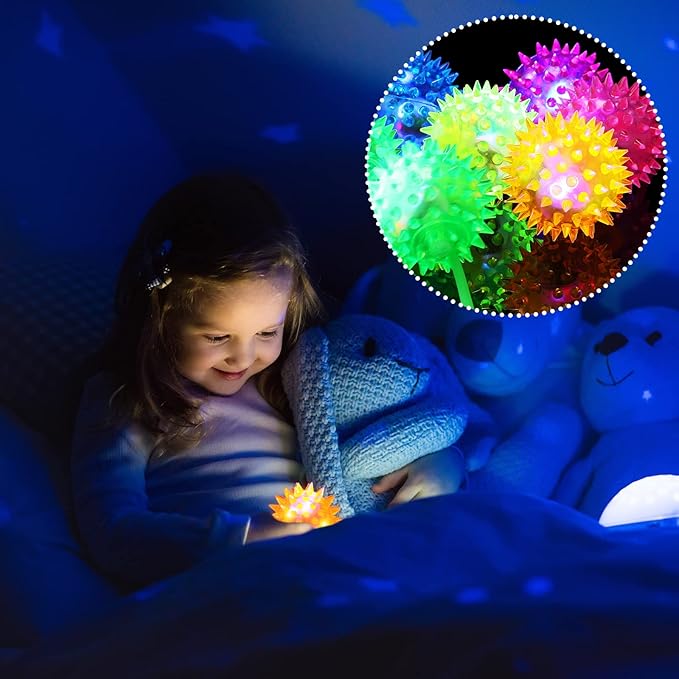 Sotiff 300 Pcs Light up Ball Spiky LED Bouncy Ball Flashing Squeaky Multicolor Puffer Toy Rubber Sensory Toy Carnival Prizes Bulk Party Favors for Teens, Adults, Children