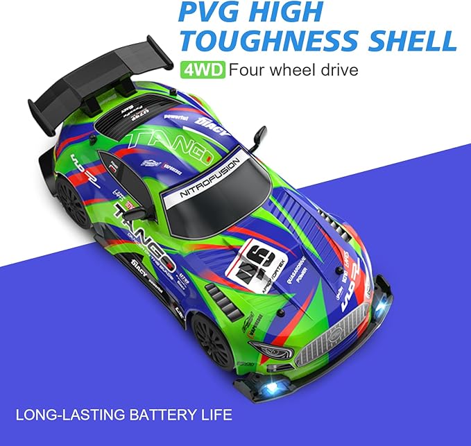 Drift RC Car for Electric Toy Car Hobby Racing Car Toys with Controller,1:24 4WD High Speed RC Drift Cars with LED Lights,Drifting Tires＆Two Batteries, for Adults & Kids