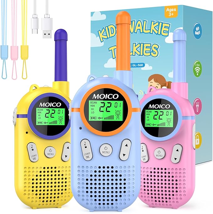 MOICO Toys for 3-12 Year Old Boys Girls,Rechargeable Long Range Walkie Talkies for Kids with 22 Channels,3 4 5 6 7 8 Year Old Kids Gift, Perfect for Outdoor Camping,Hiking,Christmas and Birthday