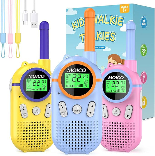 MOICO Toys for 3-12 Year Old Boys Girls,Rechargeable Long Range Walkie Talkies for Kids with 22 Channels,3 4 5 6 7 8 Year Old Kids Gift, Perfect for Outdoor Camping,Hiking,Christmas and Birthday