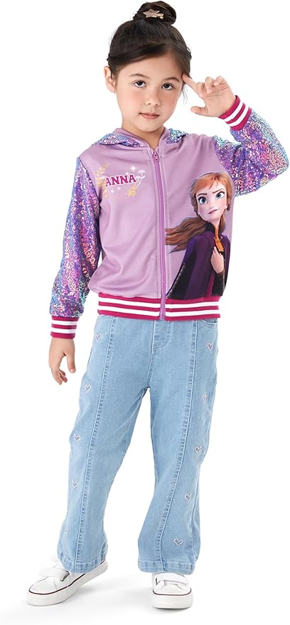 Disney Frozen Elsa Stitch Minnie Mouse Toddler Girl Jacket Sequin Zipper Hoodie Sweatshirt Coat Birthday Clothes 3-13 Years