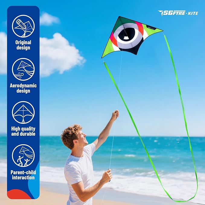 Delta Kite Set for Kids and Adults,Extremely Easy to Launch for Beginners, Perfect for Beaches and Parks,ites for Beach Trip Park Family Outdoor Games and Activities (Eye of The Sky Blue,red,green, 3)