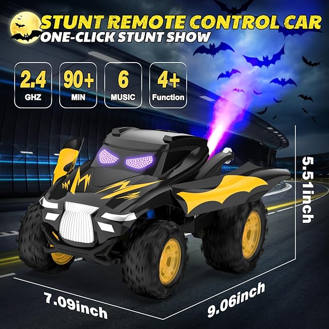Remote Control Car, RC Cars Stunt Car Toy, 2.4GHz Rechargeable RC Cars with Spray and Music, Ideal Birthday Toys for Boys Age 6 7 8 9 10 11 12