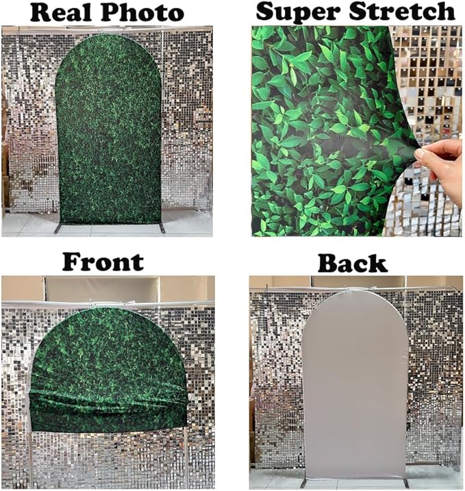 3x5ft Green Leaves Arched Stretchy Fabric Covers Double-Sided Arched Backdrop Stand Covers Chiara Backdrops for Wild Birthday Junlge Safari Parties Props GX-310