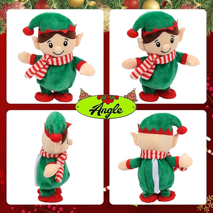 Hopearl Talking Singing Elf Repeats What You Say Walking Electric Interactive Animated Toy Speaking Plush Buddy Gift for Toddlers, Green, 8.5''