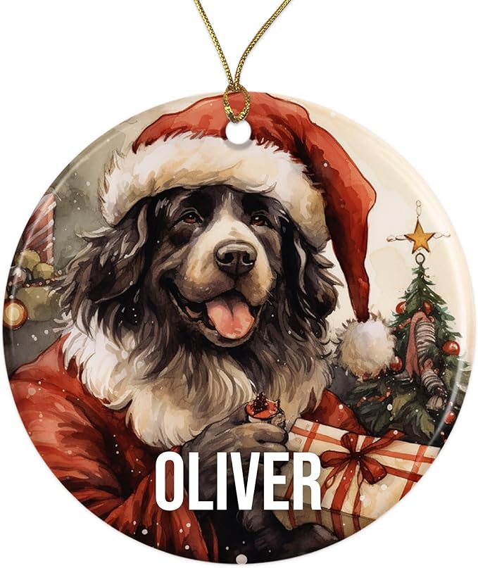 Newfoundland Personalized Dog Ornament - Pet Ornament for Christmas Tree - 3" Round Ceramic - Printed in USA - Choose from 200 Breeds - Dog Mom - Dog Dad - Xmas Decoration DOG0146