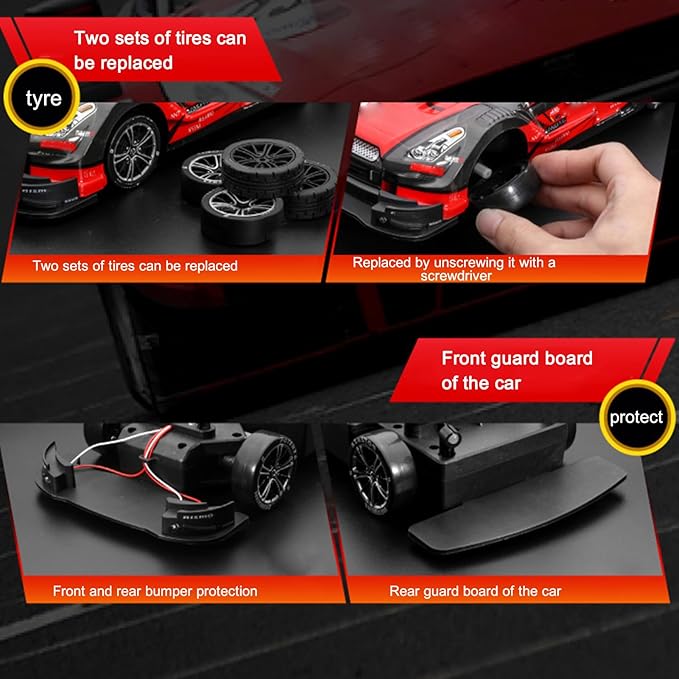 Remote Control Car RC Drift Car, 1:16 Scale Electric RC Car with LED Lights 2.4GHz 4WD 40km/h RTR High Speed Racing Sport Toy Car for Adults Boys Girls Kids Gifts (Yellow)