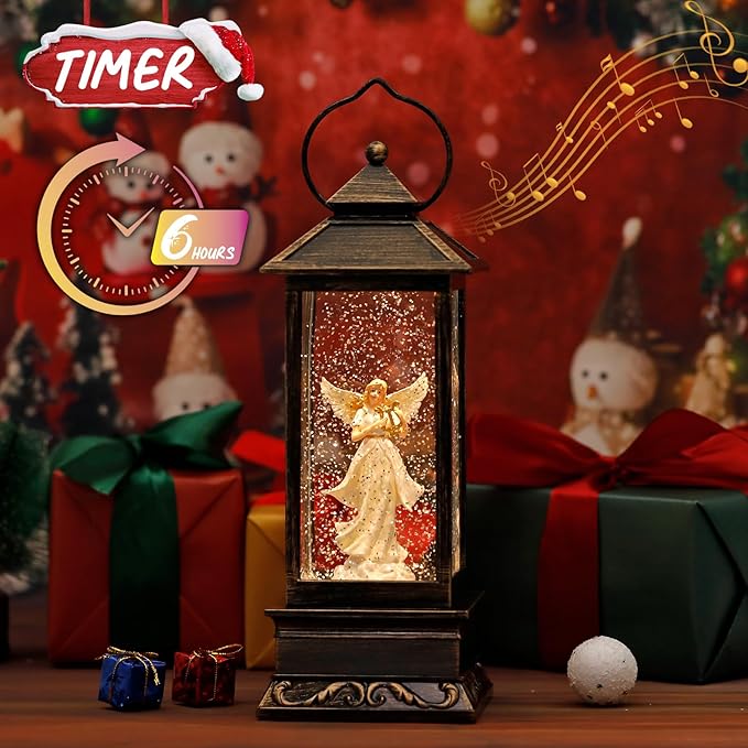 Snow Globe, Christmas Decorations, Battery Operated & Plug-in Musical Lighted Christmas Snow Globes, Christmas Ornaments, Thanksgiving, Indoor, Party, Table Decorations, Christmas Decor (Angel)