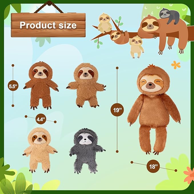 OUOZZZ Sloth Stuffed Animal with Babies Inside - 19" Plush Toy with 4 Baby Sloths - Gift Present Toys for Girls, Boys, Kids, Toddler